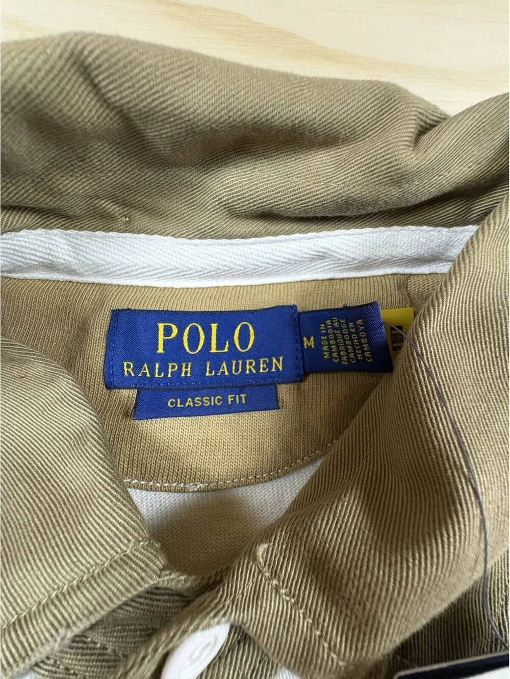 NWT Polo Ralph Lauren Rugby Shirt Men’s Medium Tan White Stripe Classic Fit